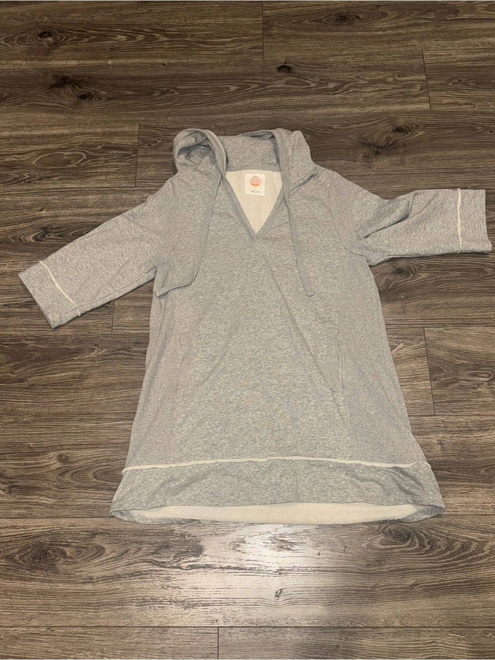 Daily Practice by  Anthropology Cozy Hooded Cowl-Neck Tunic Dress - Light Gray
